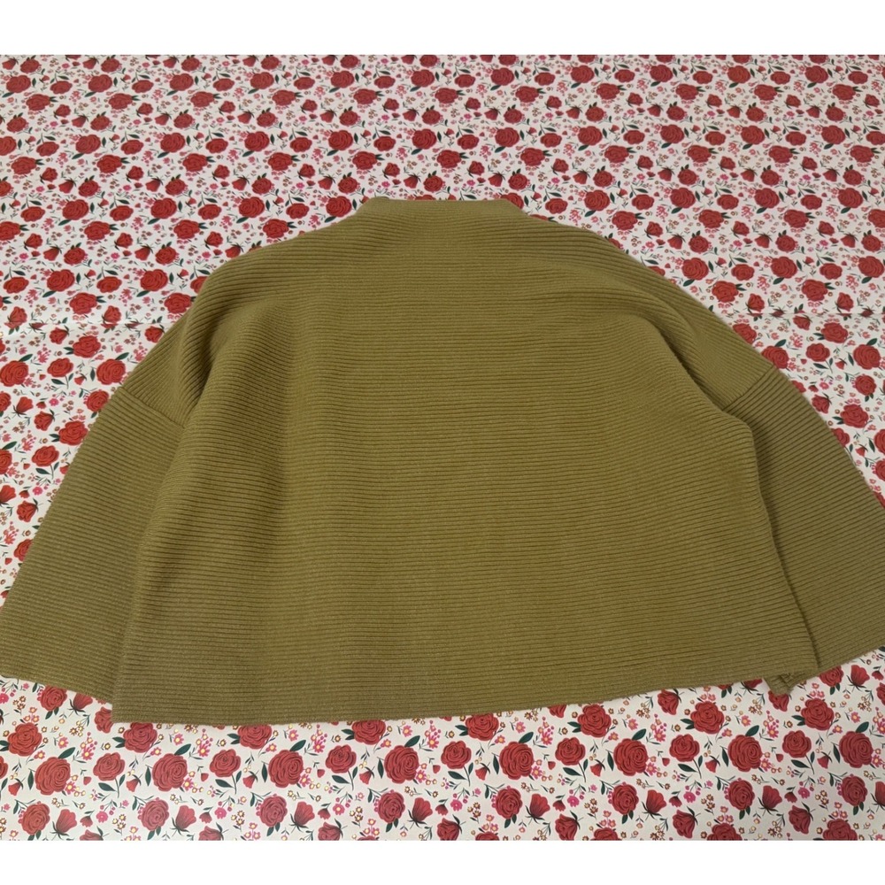 Ellison Ribbed Mock Neck Boxy Sweater Olive‎ Green S Drop Shoulder Pullover c3